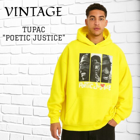 2Pac Other - Vintage Tupac "Poetic Justice" oversized hoodie yellow size Mens 2XL